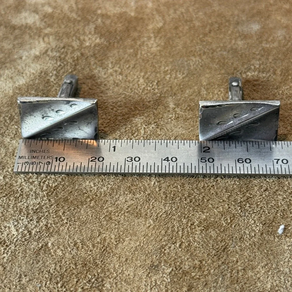 Swank Cufflinks Mens Sterling Silver Mid Century Modern Textured